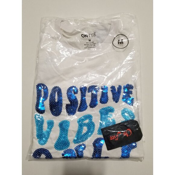 ON FIRE Positive Vibes Only Sequin Knot Front Crop Top In White - Size Medium - Picture 3 of 5